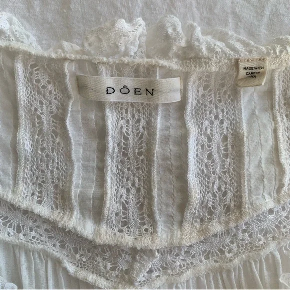 Doen Ainsley Cotton Ruffle Lace Babydoll Nightgown Mini Dress Salt White - Picture 9 of 12